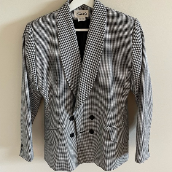 Vintage Oversized Double Breasted Blazer Black Houndstooth Size Small - Picture 12 of 13